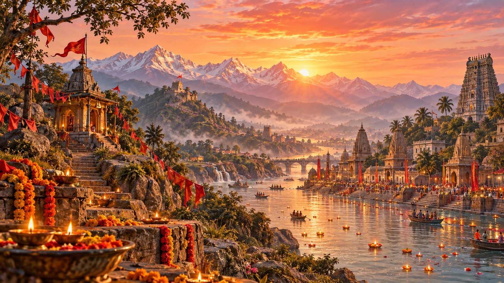 Illustrative panorama of Shakti pilgrimage landscapes across India