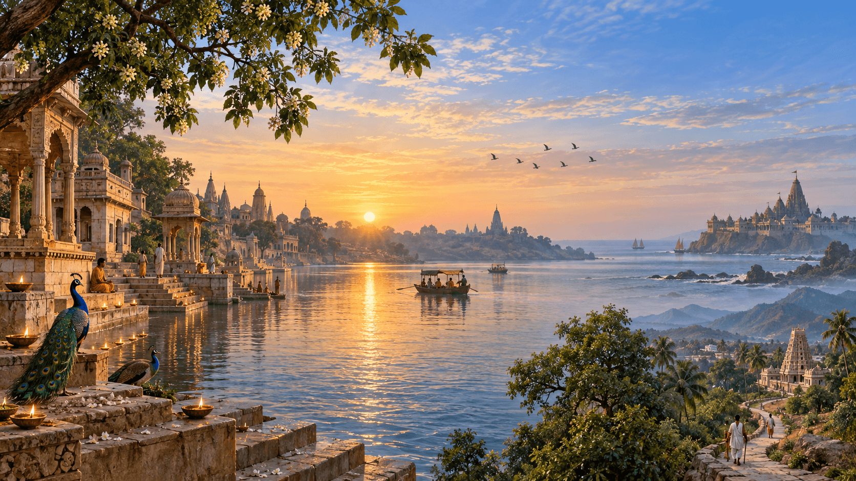 Illustrative Krishna pilgrimage landscape from the Yamuna to western coast and southern India